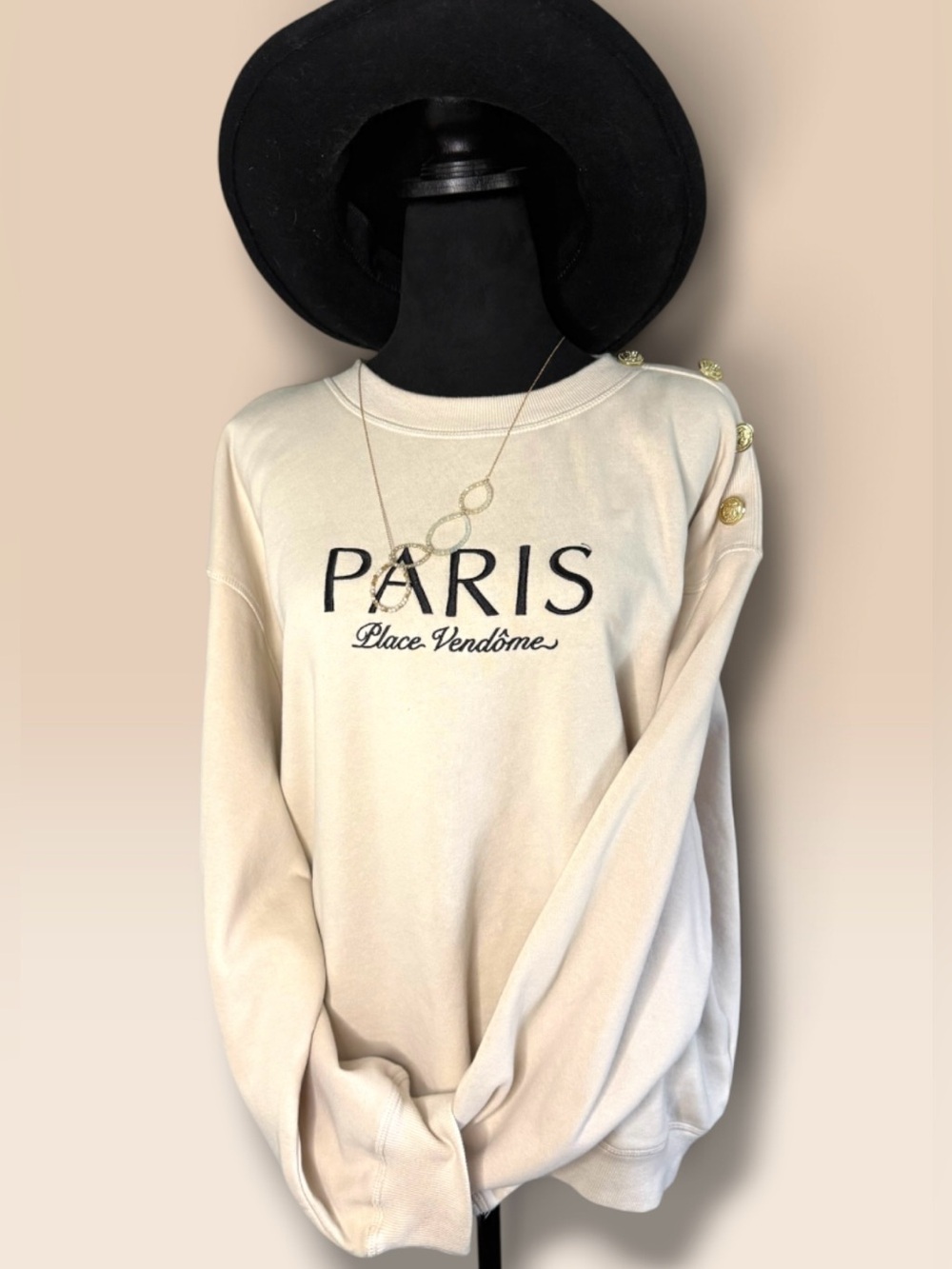 Paris Place Vendôme Cream Button-Shoulder Women's Sweater